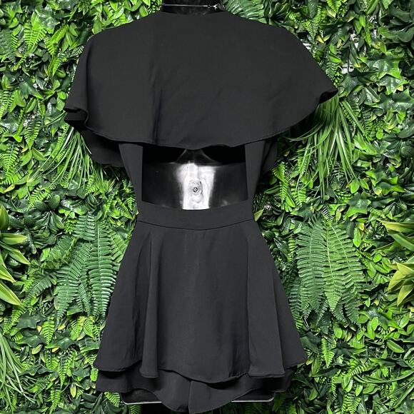 LULUS Romper Women XS Black Aldrin Ruffle Neck Skort Tie Waist Jumpsuit 2775 - Picture 8 of 9